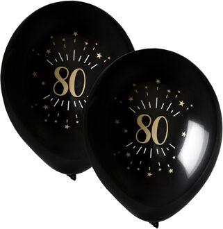 Santex Verjaardag leeftijd ballonnen 80 jaar - 16x - zwart/goud - 23 cm - Feestartikelen/versieringen