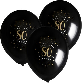 Santex Verjaardag leeftijd ballonnen 80 jaar - 24x - zwart/goud - 23 cm - Feestartikelen/versieringen