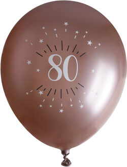 Santex Verjaardag leeftijd ballonnen 80 jaar - 6x - rosegoud - 30 cm - Feestartikelen/versieringen Rose goud
