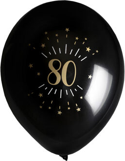 Santex Verjaardag leeftijd ballonnen 80 jaar - 8x - zwart/goud - 23 cm - Feestartikelen/versieringen