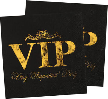 Santex VIP thema feest servetten - 20x stuks - 33 x 33 cm - papier - goud/zwart themafeest - Feestservetten