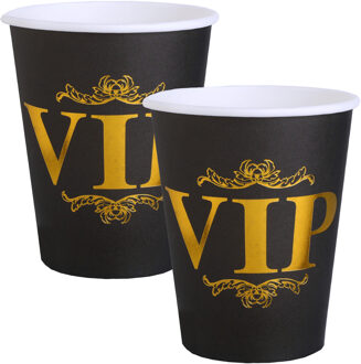 Santex VIP thema feest wegwerp bekertjes - 20x stuks - 270 ml - karton - goud/zwart themafeest - Feestbekertjes