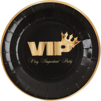 Santex VIP thema feest wegwerpbordjes - 10x stuks - 23 cm - goud/zwart themafeest - Feestbordjes Goudkleurig