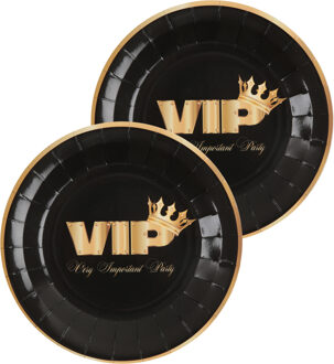 Santex VIP thema feest wegwerpbordjes - 20x stuks - 23 cm - goud/zwart themafeest - Feestbordjes