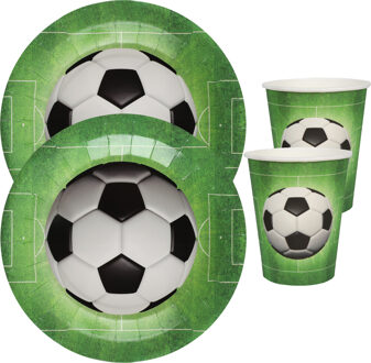 Santex Voetbal feest wegwerp servies set - 20x bordjes / 20x bekers - groen - Feestpakketten