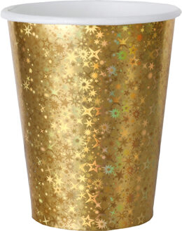 Santex wegwerp bekertjes glitter - Bruiloft - 10x stuks - 270 ml - goud - Feestbekertjes Goudkleurig