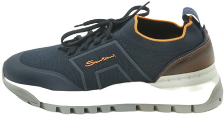 Santoni Stretch Mesh en Leren Lage Sneaker Santoni , Blue , Heren - 40 1/2 Eu,44 1/3 Eu,42 1/2 Eu,43 Eu,43 1/2 EU