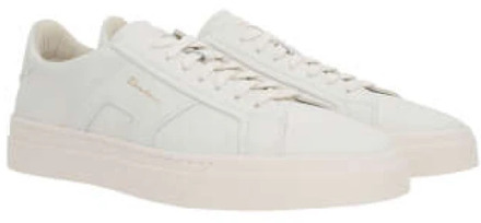 Santoni Witte lage sneakers met dubbele gespdetail Santoni , White , Heren - 44 Eu,41 Eu,45 EU
