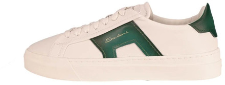 Santoni Witte Sneaker met Groene Inzetstukken Santoni , White , Heren - 41 Eu,40 1/2 Eu,41 1/2 Eu,44 1/2 Eu,44 Eu,42 1/2 Eu,40 Eu,42 Eu,43 EU