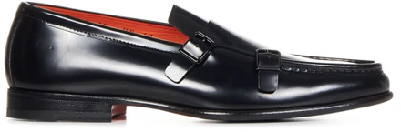Santoni Zwarte leren platte schoenen met dubbele gespsluiting Santoni , Black , Heren - 41 Eu,41 1/2 Eu,40 EU