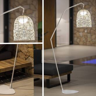 Santorini LED vloerlamp, binnen/buiten wit, helder hout
