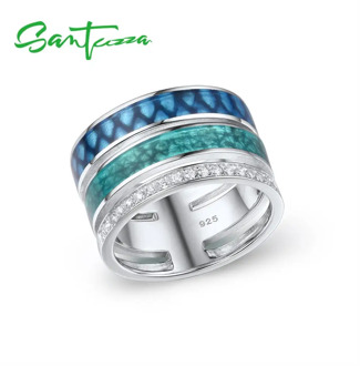 SANTUZZA Silver Rings For Women Genuine 925 Sterling Silver Colorful Enamel Sparkling CZ Trendy Party Fine Jewelry Handmade
