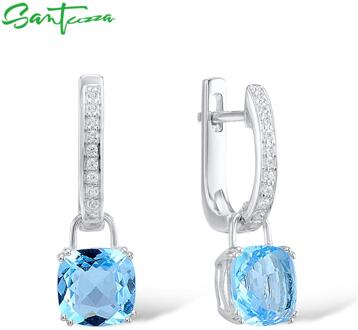 Santuzza Zilveren Oorbellen Voor Vrouwen 925 Sterling Zilveren Dangle Oorbellen Sky Blue Zirconia Brincos Mode-sieraden