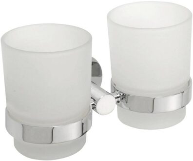 Sapho Dubbele Bekerhouder Sapho X-Round Hangend Chroom / Melkglas Sapho