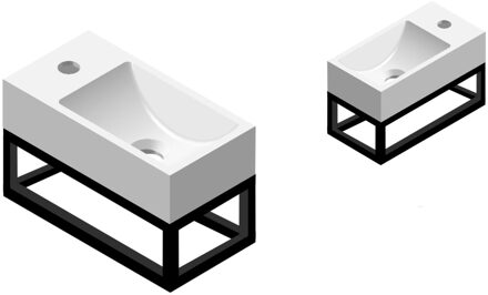 Sapho Fontein R-Line Rechthoek 36x18x20cm Kunststof Glans 1 Kraangat met Mat Zwarte RVS Frame Omkeerbaar