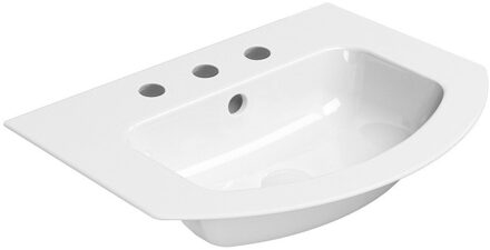 Sapho Gebogen Keramiek Wastafel Geslepen Onderkant Met 3 Kraan Gaten Sapho Pura 62x48 cm Wit ExtraGlaze