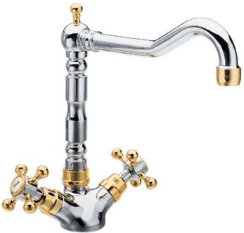 Sapho Keukenmengkraan Sapho Antea 2-knop Uitloop Recht 24 cm Chroom / Goud