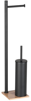 Sapho Vrijstaand Closetrol- en Borstelhouder Sapho Trilly Mat Zwart met Bamboe