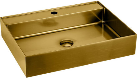 Sapho Waskom Sapho Aurum Vierkant met Kraangat 50 x 42 cm RVS Mat Goud