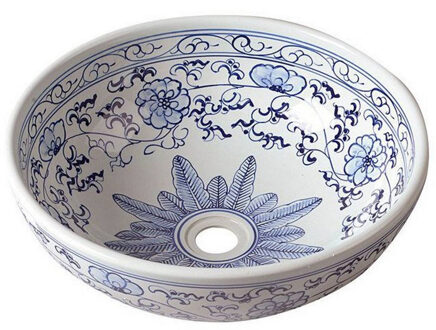 Sapho Waskom Sapho Priori Rond 42x15 cm Keramiek Bloemenpatroon Blauw / Wit
