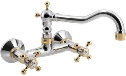 Sapho Wastafelkraan Muurbevestiging Mengkraan Hoog Sapho Antea Chroom/Goud Chroom-Goud