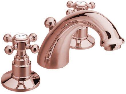 Sapho Wastafelmengkraan 3-gats Sapho Antea 2-knop Uitloop Gebogen 8.5 cm Rose Goud (incl. waste) rose gold