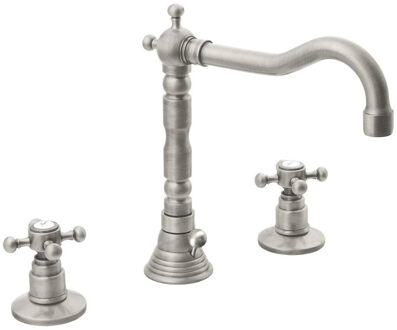 Sapho Wastafelmengkraan Retro 3-gats Sapho Antea 2-knop Uitloop Gebogen 17.5 cm Nikkel (incl. waste)