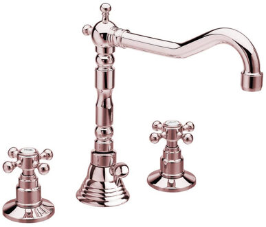 Sapho Wastafelmengkraan Retro 3-gats Sapho Antea 2-knop Uitloop Gebogen 17.5 cm Rose Goud (incl. waste) rose gold