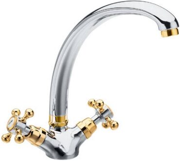 Sapho Wastafelmengkraan Sapho Antea 2-knop Gebogen Uitloop 26.5 cm Chroom / Goud