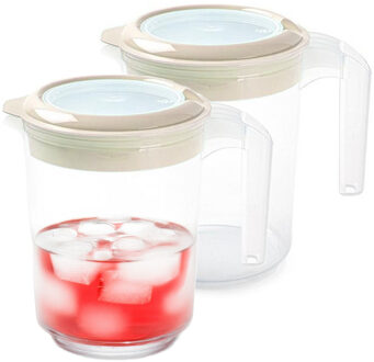 Sapkan / Schenkkan karaf met deksel - 2x - 1500 ml - beige - kunststof - met mix en navul dop