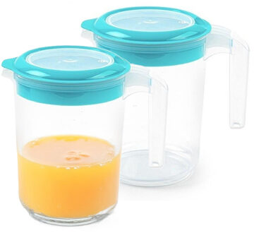 Sapkan / Schenkkan karaf met deksel - 2x - 1500 ml - blauw - kunststof - met mix en navul dop