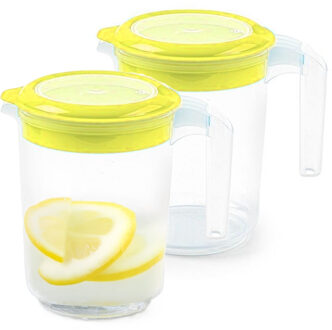 Sapkan / Schenkkan karaf met deksel - 2x - 1500 ml - groen - kunststof - met mix en navul dop