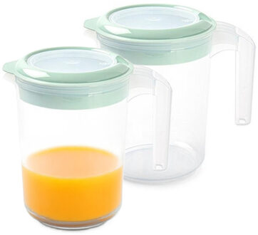 Sapkan / Schenkkan karaf met deksel - 2x - 1500 ml - groen - kunststof - met mix en navul dop