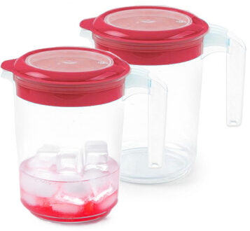 Sapkan / Schenkkan karaf met deksel - 2x - 1500 ml - roze - kunststof - met mix en navul dop