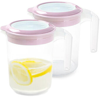 Sapkan / Schenkkan karaf met deksel - 2x - 1500 ml - roze - kunststof - met mix en navul dop