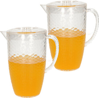 Sapkan/schenkkan karaf met deksel - Set van 2x stuks - 2 liter/2000 ml - transparant - kunststof