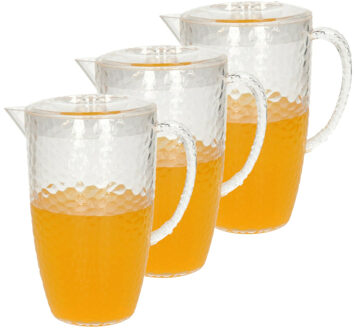 Sapkan/schenkkan karaf met deksel - Set van 3x stuks - 2 liter/2000 ml - transparant - kunststof