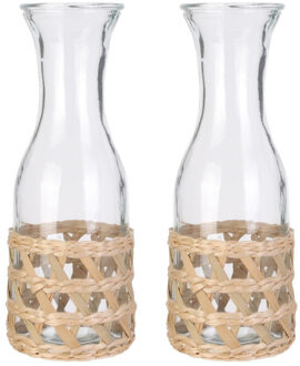 Sapkan/schenkkan water karaf - 2x - transparant - 1000 ml - glas - 10 x 27 cm