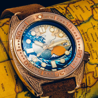 Sapphire Crystal Men's Bronze Dive Watch CuSn8 Kanagawa Dial Wave Pattern Watch Case NH35A Automatic Movement Mechanical Watch