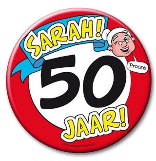 Sarah 50e verjaardag button XXL - Fopartikelen Multikleur