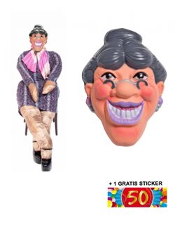 Sarah pop met masker en 50 jaar sticker - Feeststickers Multikleur