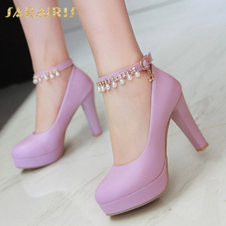 SARAIRIS 2020 Big Size 43 Party Wedding High Heels Platform Elegant Office Lady Peals ankle-strap Pumps Shoes Women