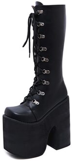Sarairis Arrivals Top Lente Laarzen Vrouwen Schoenen Platform Dikke Hoge Hakken Zip Up Solid Knie-Hoge laarzen Dames 10