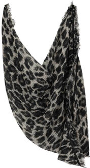 Sarlini Dames Sjaal breed - Leopard - grijs - 200 x 100 cm - luipaardprint/panterprint