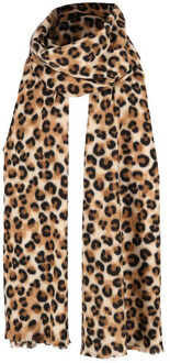 Sarlini Fijn Geweven Dames Sjaal - Leopard - Camel Kleur - 200 x 60 cm - luipaardprint/panterprint