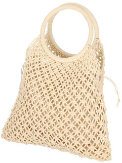 Sarlini handtas/boodschappentas Macram? - creme - polyester/katoen - retro dames tassen