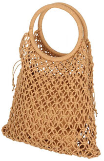 Sarlini handtas/boodschappentas Macram? - lichtbruin - polyester/katoen - retro dames tassen Camel bruin