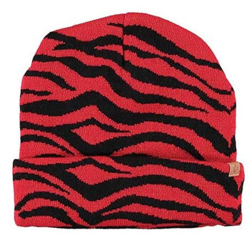 Sarlini Luxe gebreide kindermuts met tijger print - rood/zwart