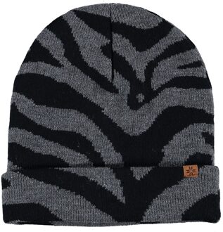 Sarlini Luxe gebreide kindermuts met zebra print antraciet