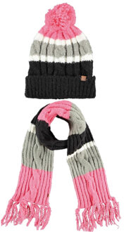 Sarlini Luxe kinder winterset sjaal en muts roze/grijs